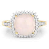 3.15 Carat Genuine Ethiopian Opal and White Diamond 14K Yellow Gold Ring