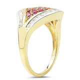 14K Yellow Gold Plated 1.77 Carat Created Ruby  & White Topaz .925 Sterling Silver Ring