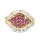 14K Yellow Gold Plated 1.77 Carat Created Ruby  & White Topaz .925 Sterling Silver Ring