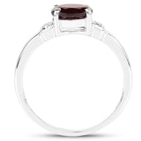 0.88 Carat Genuine Garnet and White Diamond .925 Sterling Silver Ring