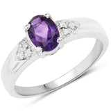 0.84 Carat Genuine Amethyst & White Diamond .925 Sterling Silver Ring