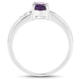 0.84 Carat Genuine Amethyst & White Diamond .925 Sterling Silver Ring