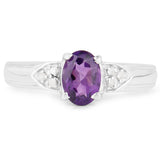 0.84 Carat Genuine Amethyst & White Diamond .925 Sterling Silver Ring