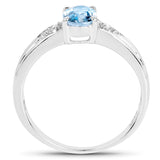 0.99 Carat Genuine Blue Topaz and White Diamond .925 Sterling Silver Ring