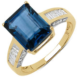 4.28 Carat Genuine Blue Topaz & White Diamond 10K Yellow Gold Ring