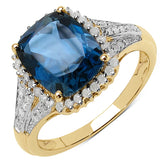 3.78 Carat Genuine Blue Topaz & White Diamond 10K Yellow Gold Ring