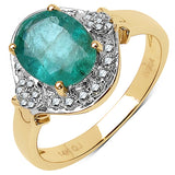1.87 Carat Genuine Zambian Emerald and White Diamond 14K Yellow Gold Ring