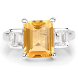 3.27 Carat Genuine Citrine and White Topaz .925 Sterling Silver Ring