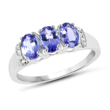 1.36 Carat Genuine Tanzanite and White Topaz .925 Sterling Silver Ring