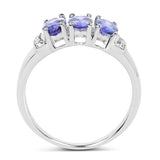 1.36 Carat Genuine Tanzanite and White Topaz .925 Sterling Silver Ring