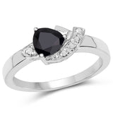 0.83 Carat Genuine Black Sapphire and White Topaz .925 Sterling Silver Ring