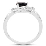 0.83 Carat Genuine Black Sapphire and White Topaz .925 Sterling Silver Ring