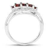 0.76 Carat Genuine Garnet and White Diamond .925 Sterling Silver Ring