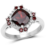 2.77 Carat Genuine Garnet and White Topaz .925 Sterling Silver Ring