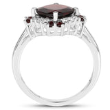 2.77 Carat Genuine Garnet and White Topaz .925 Sterling Silver Ring