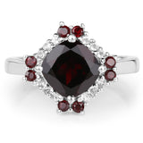 2.77 Carat Genuine Garnet and White Topaz .925 Sterling Silver Ring