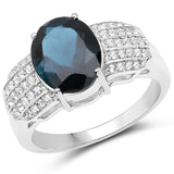 4.48 Carat Genuine London Blue Topaz and White Topaz .925 Sterling Silver Ring