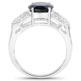 4.48 Carat Genuine London Blue Topaz and White Topaz .925 Sterling Silver Ring