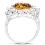 12.01 Carat Genuine Citrine & White Topaz .925 Sterling Silver Ring
