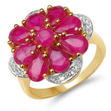 14K Yellow Gold Plated 4.05 Carat Genuine Glass Filled Ruby & White Topaz .925 Sterling Silver Ring
