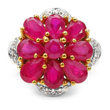 14K Yellow Gold Plated 4.05 Carat Genuine Glass Filled Ruby & White Topaz .925 Sterling Silver Ring