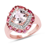 14K Rose Gold Plate 3.11 Carat Genuine Morganite Pink Tourmaline & White Topaz .925 Silver Ring