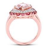 14K Rose Gold Plate 3.11 Carat Genuine Morganite Pink Tourmaline & White Topaz .925 Silver Ring