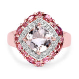 14K Rose Gold Plate 3.11 Carat Genuine Morganite Pink Tourmaline & White Topaz .925 Silver Ring