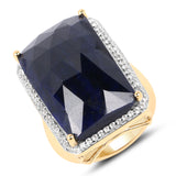 18K Yellow Gold Plated 25.41 Carat Dyed Sapphire and White Topaz .925 Sterling Silver Ring