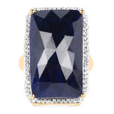 18K Yellow Gold Plated 25.41 Carat Dyed Sapphire and White Topaz .925 Sterling Silver Ring
