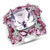 9.76 Carat Genuine Pink Amethyst & Rhodolite .925 Sterling Silver Ring