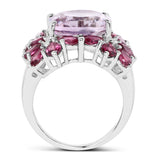 9.76 Carat Genuine Pink Amethyst & Rhodolite .925 Sterling Silver Ring