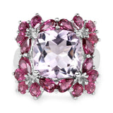 9.76 Carat Genuine Pink Amethyst & Rhodolite .925 Sterling Silver Ring