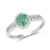 0.68 Carat Genuine Emerald And White Topaz .925 Sterling Silver Ring