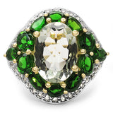 18K Yellow Gold Plate 8.98 Carat Genuine Green Amethyst Chrome Diopside White Topaz .925 Silver Ring