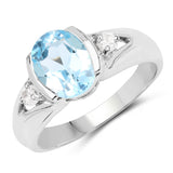 2.66 Carat Genuine Blue Topaz and White Topaz .925 Sterling Silver Ring