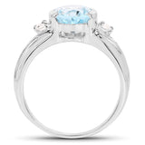 2.66 Carat Genuine Blue Topaz and White Topaz .925 Sterling Silver Ring
