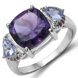 4.62 Carat Genuine Amethyst, Tanzanite & Rhodolite .925 Sterling Silver Ring