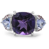 4.62 Carat Genuine Amethyst, Tanzanite & Rhodolite .925 Sterling Silver Ring
