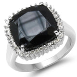 8.57 Carat Genuine Black Spinel & White Topaz .925 Sterling Silver Ring
