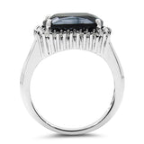 8.57 Carat Genuine Black Spinel & White Topaz .925 Sterling Silver Ring