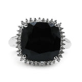 8.57 Carat Genuine Black Spinel & White Topaz .925 Sterling Silver Ring