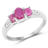 0.99 Carat Genuine Glass Filled Ruby and White Diamond .925 Sterling Silver Ring