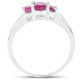0.99 Carat Genuine Glass Filled Ruby and White Diamond .925 Sterling Silver Ring