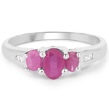0.99 Carat Genuine Glass Filled Ruby and White Diamond .925 Sterling Silver Ring