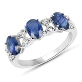 1.52 Carat Genuine Blue Sapphire & White Topaz .925 Sterling Silver Ring