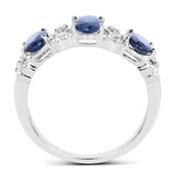 1.52 Carat Genuine Blue Sapphire & White Topaz .925 Sterling Silver Ring