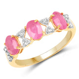 14K Yellow Gold Plated 1.64 Carat Genuine Ruby & White Topaz .925 Sterling Silver Ring