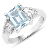 3.26 Carat Genuine Blue Topaz and White Topaz .925 Sterling Silver Ring