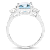 3.26 Carat Genuine Blue Topaz and White Topaz .925 Sterling Silver Ring